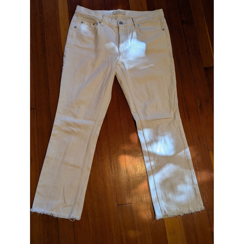Free People We The Free Off White Raw Hem Flare Jeans Size 28 High Rise Cropped